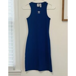 Adidas Originals Womens Essentials Rib Sleeveless Tank Mini Short Blue Dress‎ XS